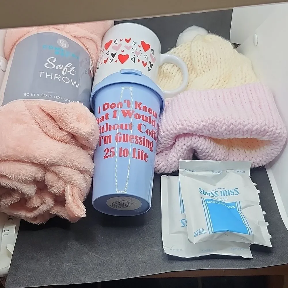 Warm and Cozy Bundle Gift Set Pink Soft Throw Blanket, Mug, Hot C…
